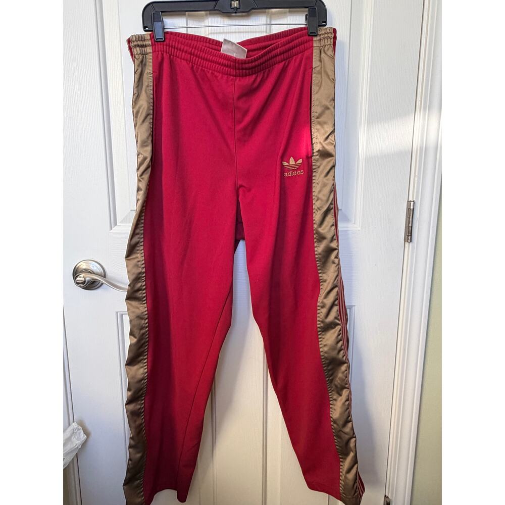 Vintage Y2K Adidas Originals Track Pant M Red Gold Satin Stripe Zip Trefoil Maca